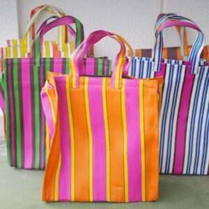 Striped Nylon shopping tote bag